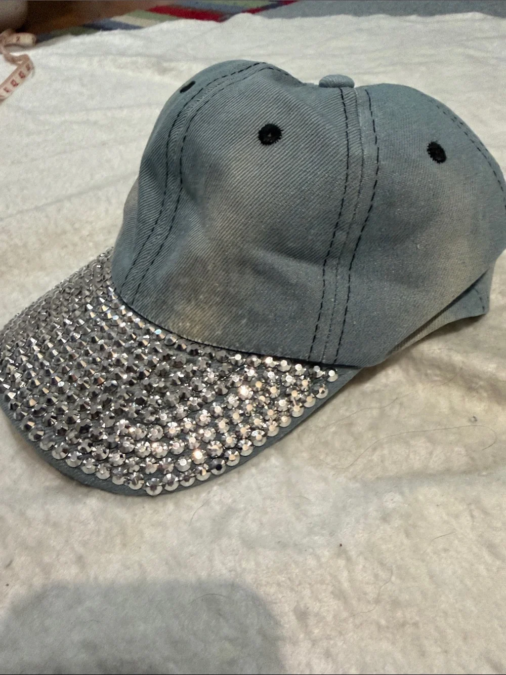 Crystal-Embellished Denim Visor Cap - Women's Accessories